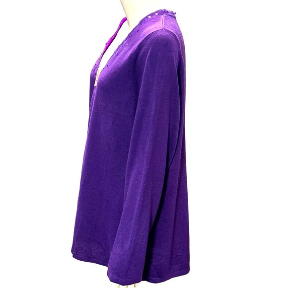 CCC Detailed Purple Sequined Long Sleeve 1990s Vintage Knit Cardigan Size Medium - Picture 2 of 8